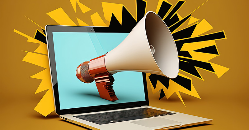 Bullhorn producing sound displayed on laptop screen.