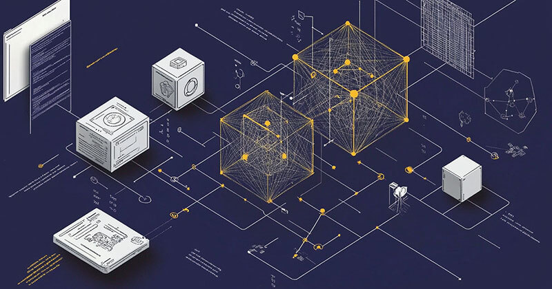 A conceptual diagram showing the flow of generative AI processes, such as tokens, context, and neural networks.