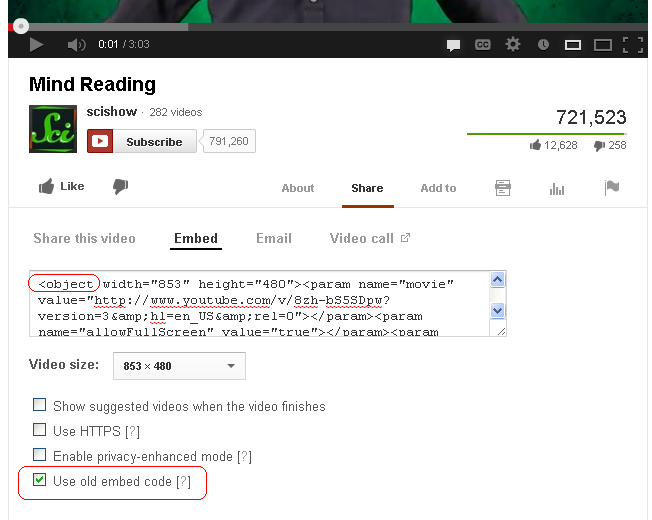 Using the YouTube old embed code Using the YouTube old embed code