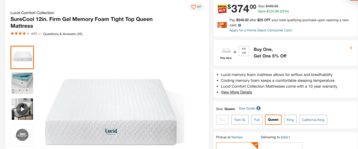 mattress home depot size variations.
